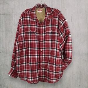 Wrangler Sherpa Lined Flannel Shirt Jacket Men’s XL Red Plaid Fleece Shacket